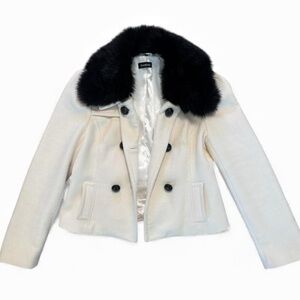 💎🖤💎BEBE White Y2K Night Out Pea Coat With Faux Fur Collar